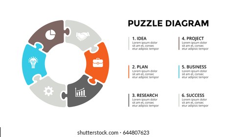 Vector circle arrows puzzle infographic, cycle diagram, graph, presentation chart. Business concept with 6 options, parts, steps, processes. 16x9 slide template.