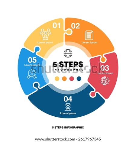 Vector circle arrows puzzle infographic, cycle diagram, presentation chart. Business concept with 5 options, parts, steps, processes. Vector Eps	
