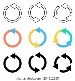 Vector circle arrows refresh reload recycle icons set