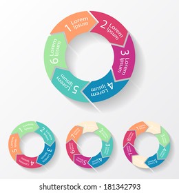 Vector circle arrows set for infographic. Template for diagram, graph, presentation and chart. Business concept with 5, 6, 7 and 8 options, parts, steps or processes. Abstract background.
