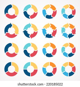 Vector Circle Arrows Set For Infographic. Template For Diagram, Graph, Presentation And Chart. Business Concept With 3, 4, 5, 6 Options, Parts, Steps Or Processes. Abstract Background.