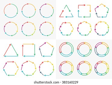 Vector circle arrows set for infographic. Template for diagram, graph, presentation and chart. Business concept with 3, 4, 5, 6, 7, 8 options, parts, steps or processes