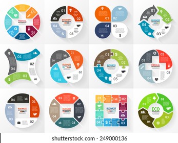 Vector circle arrows stripe infographics set. Template for cycle diagram, graph, presentation and round chart. Business concept with 4 options, parts, steps or processes. Marketing data brochure.