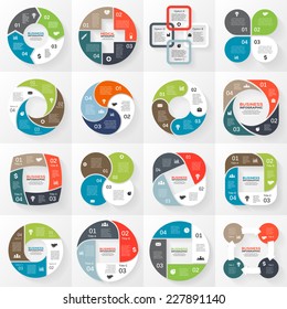 Vector circle arrows striped ribbons infographics set. Template for diagram, graph, presentation and chart. Business concept with 4 options, parts, steps or processes. Abstract background.