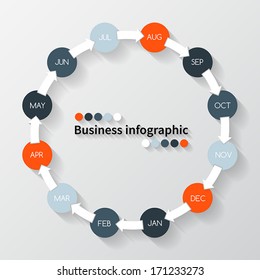 Vector circle arrows for time infographic. Template for year diagram, graph, presentation and chart. Business concept with twelve options, parts, steps or processes for each month.