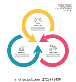 Infográfico de setas de círculo vetorial, diagrama de ciclo, gráfico, gráfico de apresentação. Conceito de negócios com 3 opções, peças, etapas, processos.
