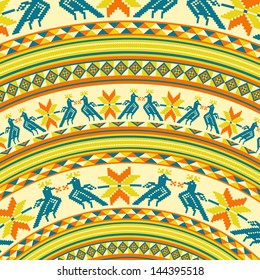 Vector circle background with a mexican ornament and birds