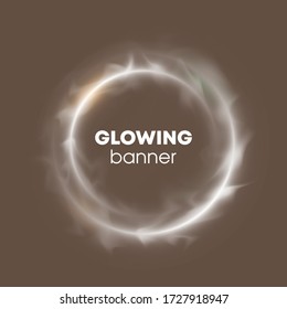 Vector Circle Banner. Flyer Round Design Template With Glowing Neon Tube Circle Around Background. Flash Effect