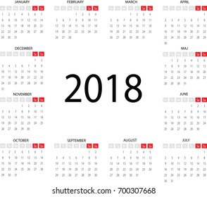Vector circle basic Calendar 2018 illustration. Eps 10 design.