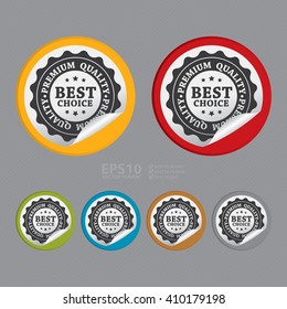 Vector : Circle Best Choice Premium Quality - Product Label, Campaign Promotion Infographics Flat Icon, Peeling Sticker, Sign