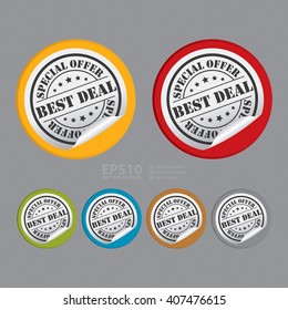 Vector : Circle Best Deal Special Offer Product Label, Campaign Promotion Infographics Flat Icon, Peeling Sticker, Sign 