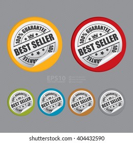 Vector : Circle Best Seller 100% Guarantee Product Label, Campaign Promotion Infographics Flat Icon, Peeling Sticker, Sign
