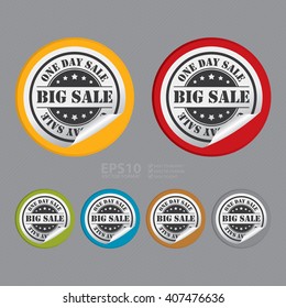 Vector : Circle Big Sale One Day Sale Product Label, Campaign Promotion Infographics Flat Icon, Peeling Sticker, Sign
