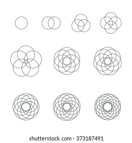 vector circle black outline monochrome variations sacred geometry decoration elements collection isolated white background  
