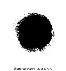 Vektor Kreis schwarze Farbe, Pinselstrich rund Form. Schwarze Grunge Design runde Element oder Hintergrund für Text. Grungiger, schwarzer Abstrich und grober Fleck. Handgezeichnete Tintengrafik einzeln auf Weiß.
