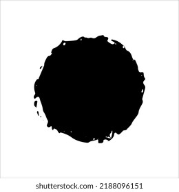 Pintura negra de círculo vectorial, forma redonda de pincel de tinta. Elemento redondeado de diseño negro o fondo para texto. Desprestigio negro y mancha áspera. Ilustración de tinta dibujada a mano aislada en blanco.