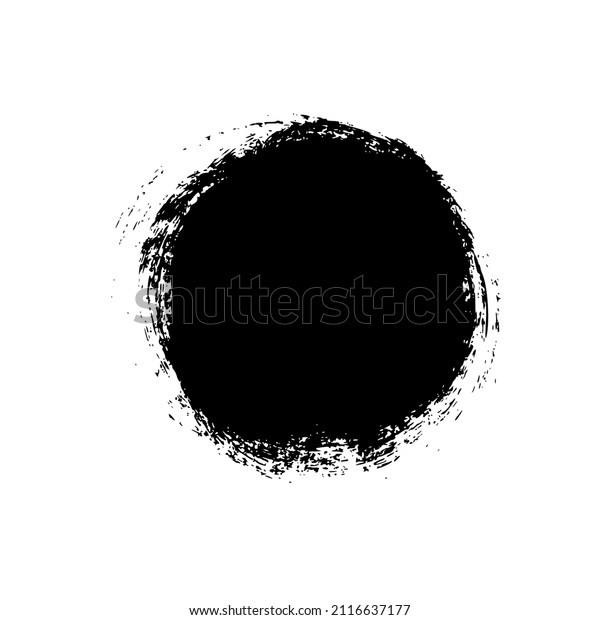Vector circle black paint, ink brush stroke round\
shape. Black grunge design round element or background for text.\
Grungy black smear and rough stain. Hand drawn ink illustration\
isolated on white.