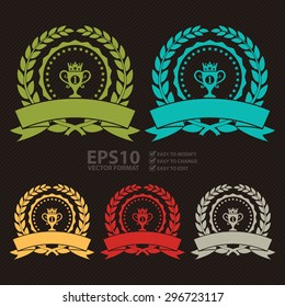 Vector : Circle Blank Empty Wheat Laurel Wreath With No1 Trophy Ribbon, Label, Sticker, Banner, Sign or Icon