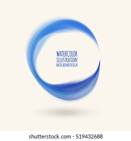 Vector circle of blue watercolor brush strokes. Grunge isolated elements. Smoke round brushes for your design. Freehand. Ink splash. Acrylic stamp. Vector illustration