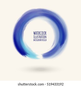 Vector circle of blue watercolor brush strokes. Grunge isolated elements. Smoke round brushes for your design. Freehand. Ink splash. Acrylic stamp. Vector illustration