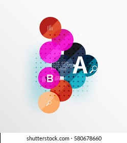 Vector circle bubbles modern geometric background with option letter design. Vector template background for workflow layout, diagram, number options or web design