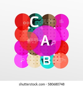 El círculo vectorial burbuja el fondo geométrico moderno con el diseño de letras de opción. Fondo de plantilla de vector para diseño de flujo de trabajo, diagrama, opciones de número o diseño web