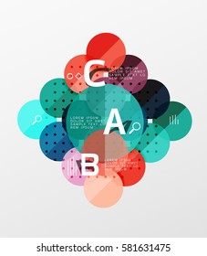 Vector circle bubbles modern geometric background with option letter design. Vector template background for workflow layout, diagram, number options or web design