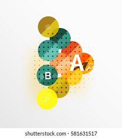 Vector circle bubbles modern geometric background with option letter design. Vector template background for workflow layout, diagram, number options or web design