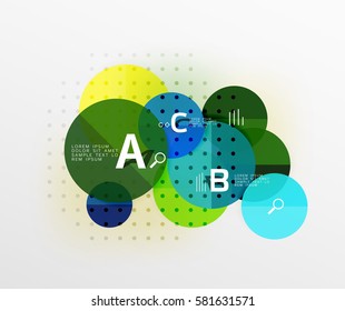 Vector circle bubbles modern geometric background with option letter design. Vector template background for workflow layout, diagram, number options or web design