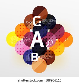Vector circle bubbles modern geometric background with option letter design. Vector template background for workflow layout, diagram, number options or web design
