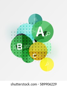 Vector circle bubbles modern geometric background with option letter design. Vector template background for workflow layout, diagram, number options or web design