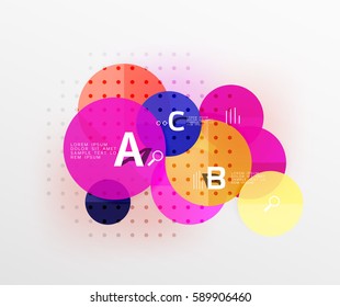 Vector circle bubbles modern geometric background with option letter design. Vector template background for workflow layout, diagram, number options or web design