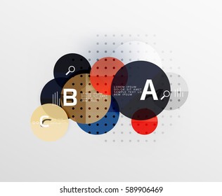 Vector circle bubbles modern geometric background with option letter design. Vector template background for workflow layout, diagram, number options or web design