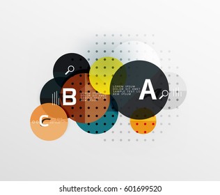 El círculo vectorial burbuja el fondo geométrico moderno con el diseño de letras de opción. Fondo de plantilla de vector para diseño de flujo de trabajo, diagrama, opciones de número o diseño web