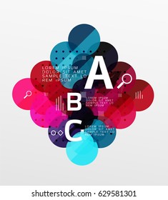 Vector circle bubbles modern geometric background with option letter design. Vector template background for workflow layout, diagram, number options or web design