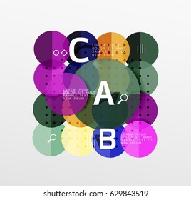 Vector circle bubbles modern geometric background with option letter design. Vector template background for workflow layout, diagram, number options or web design