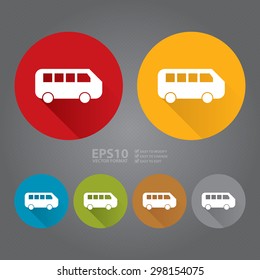 Vector : Circle Bus or Van Flat Long Shadow Style Icon, Label, Sticker, Sign or Banner 