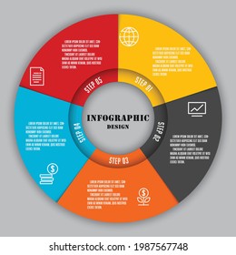 Vector circle business concept with icon 5 step design element for presentation.