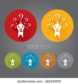Vector : Circle Businessman With Question Mark Flat Long Shadow Style Icon, Label, Sticker, Sign or Banner 