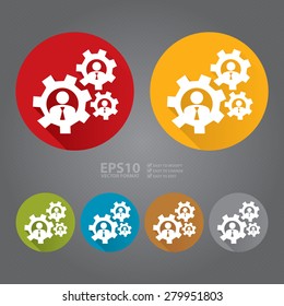 Vector : Circle Businessman, User With Gear Flat Long Shadow Style Icon, Label, Sticker, Sign or Banner