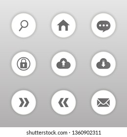 Vector circle button icon set,Home,Search,Help,Upload,Download,Login,E-mail,Next,Prev.