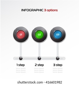 Vector circle buttons for infographics. Template for presentation. Business concept with 3 options, parts, steps or processes. 