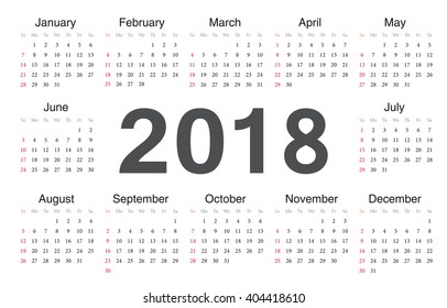 Vector circle calendar 2018. Week starts from Sunday.