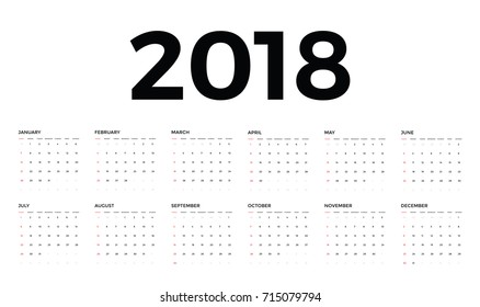 Vector circle calendar 2018. Week starts from Sunday.