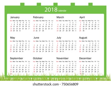 Vector circle calendar 2018. Week starts from Sunday.
