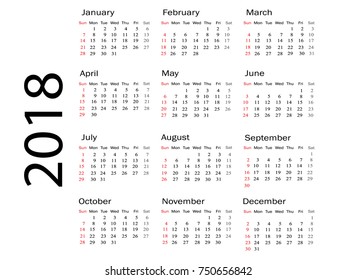 Vector circle calendar 2018. Week starts from Sunday.