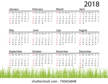 Vector circle calendar 2018. Week starts from Sunday.