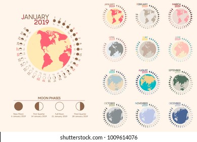 Vector circle calendar 2019