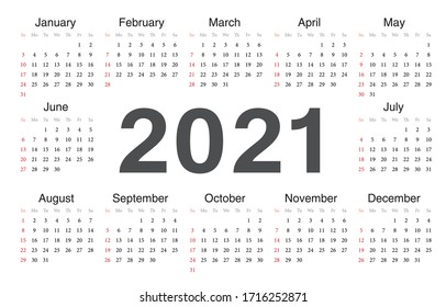 Vector circle calendar 2021. Week starts from Sunday.