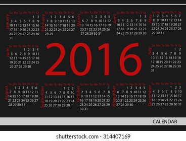 Vector circle calendar. Week starts from Sunday.